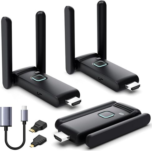 مجموعة أجهزة الاستقبال والإرسال اللاسلكية HDMI 3، 50 مترًا/165 قدمًا، بدون حرارة | التوصيل والتشغيل، 2.4/5.8 جيجا هرتز تيار لاسلكيًا إلى أجهزة تلفزيون/أجهزة عرض متعددة، موزع HDMI لاسلكي USB-C لأجهزة Macbook/الكاميرا/الكمبيوتر المحمول in Kuwait
