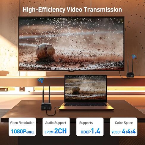 كابل ماترز موسع HDMI لاسلكي بطول 330 قدمًا مع تمرير الأشعة تحت الحمراء، وجهاز إرسال واستقبال HDMI يدعم الدقة الكاملة 1080 بكسل عند 60 هرتز in Saudi Arabia