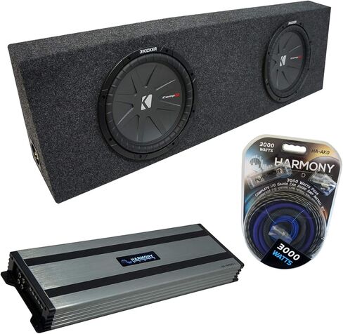 Harmony Audio Universal Regular Standard Cab Truck Kicker Bundle CompR CWR12 Dual 12" Sub Box Enclosure & Harmony HA-A1500.1 Amp in Saudi Arabia