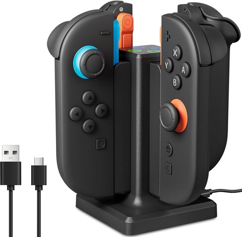 FUNDIARY 4-in-1 Charging Dock Station for Switch 2 Joycon, [9 Lights Modes] [Support Foot Design] Magnetic Controller Charger Grip with LED Indication and USB Type-C Cable, Charges up to 4 Joycon in Saudi Arabia