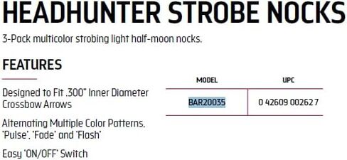 Barnett Archery Headhunter Strobe Light Nocks مع أنماط متعددة الألوان، للاستخدام مع سهام القوس والنشاب ذات القطر الداخلي 300 بوصة، 3 عبوات (BAR20035)، متعددة in Saudi Arabia