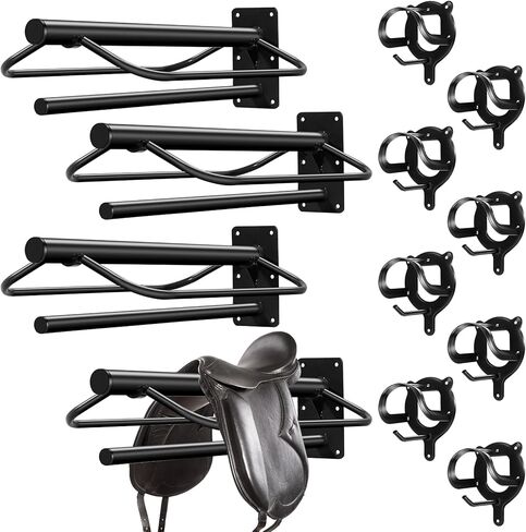 Paterr 6 Pack Saddle Rack Wall Mount with Pad Bar Horse Bridle Rack Metal Bracket Bridle Hooks Detachable Portable Saddle Stand Tack Storage for Western Horse Trailer Stall Supplies Accessories in Saudi Arabia