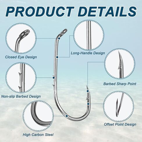 Bait Holder Fishing Hook, High Carbon Steel Long Shank Double Barbed Fishing Hooks Closed Eye, Offset, 6/0# & Black & 60Pcs - Fitting for(Saltwater/Freshwater Rigs) in Saudi Arabia