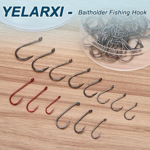 Bait Holder Fishing Hook, High Carbon Steel Long Shank Double Barbed Fishing Hooks Closed Eye, Offset, 6/0# & Black & 60Pcs - Fitting for(Saltwater/Freshwater Rigs) in Saudi Arabia