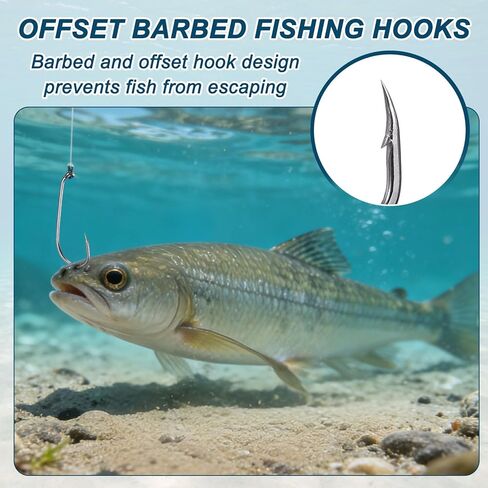 Bait Holder Fishing Hook, High Carbon Steel Long Shank Double Barbed Fishing Hooks Closed Eye, Offset, 6/0# & Black & 60Pcs - Fitting for(Saltwater/Freshwater Rigs) in Saudi Arabia