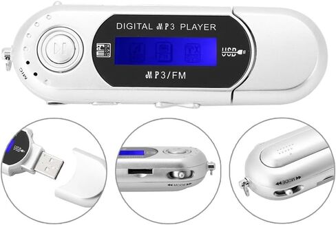 1 قطعة USB 2.0 مشغل موسيقى MP3 رقمي شاشة LCD محمولة تدعم بطاقة TF سعة 32 جيجابايت وراديو FM، استخدام 20 ساعة، فضي in Kuwait