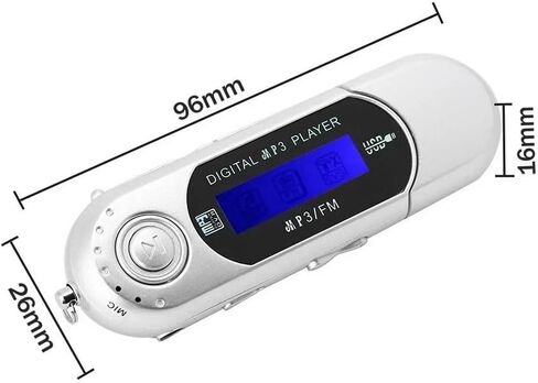 1 قطعة USB 2.0 مشغل موسيقى MP3 رقمي شاشة LCD محمولة تدعم بطاقة TF سعة 32 جيجابايت وراديو FM، استخدام 20 ساعة، فضي in Kuwait