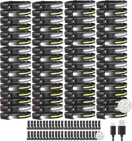 Bud K 12 حزمة مصباح أمامي LED قابل لإعادة الشحن، 1200 لومن IPX5 مصباح أمامي للبالغين مقاوم للماء، شعاع عريض 230 درجة، 6 أوضاع، خفيف الوزن، مثالي للتخييم والمشي لمسافات طويلة والجري وركوب الدراجات in Kuwait