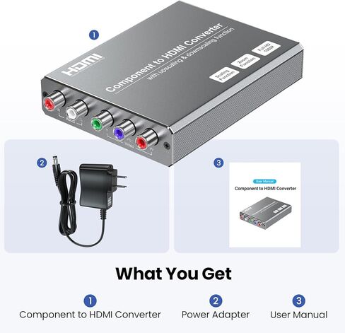 مكون إلى محول HDMI مع وظيفة القياس، محول YPbPr إلى HDMI لـ DVD/NGC/Wii/VHS/PS2، يدعم دقة متعددة (ليس للألعاب الرجعية 240P) in Kuwait