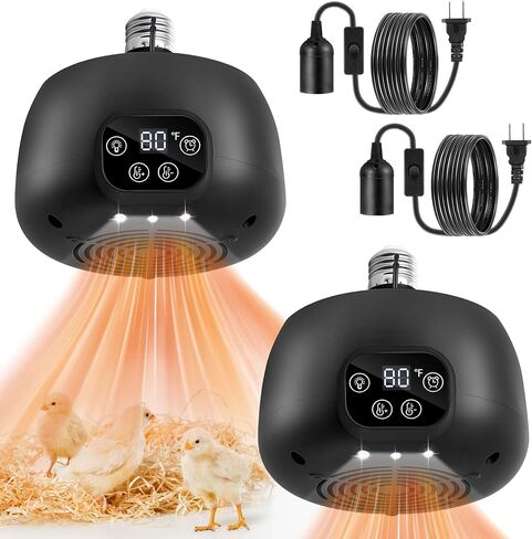 Chicken Coop Heater, 200W Chicken Heater with Lighting and Temperature Control, Heating Lamp with Digital Display, 5Ft Cable Brooder Lamp for Reptiles/Duck/Lizard（Remote not Include） in Saudi Arabia