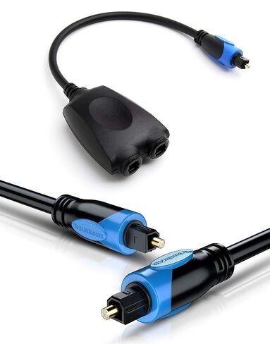 BlueRigger 1x2 Toslink Splitter with Toslink Cable (25FT) - 1 Male Input 2 Female Output - with 24K Gold Plated Connectors (in-Wall CL3 Rated, for Home Theatre, Xbox) in Saudi Arabia