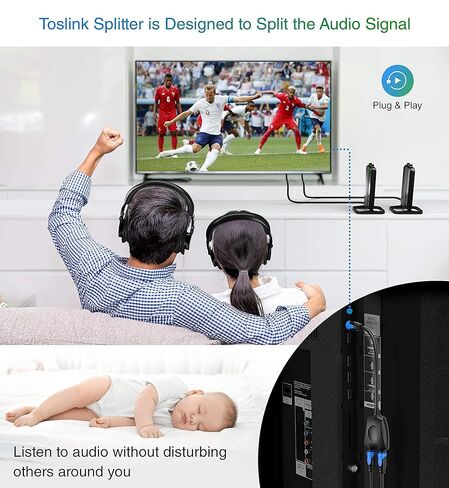 BlueRigger 1x2 Toslink Splitter with Toslink Cable (25FT) - 1 Male Input 2 Female Output - with 24K Gold Plated Connectors (in-Wall CL3 Rated, for Home Theatre, Xbox) in Saudi Arabia