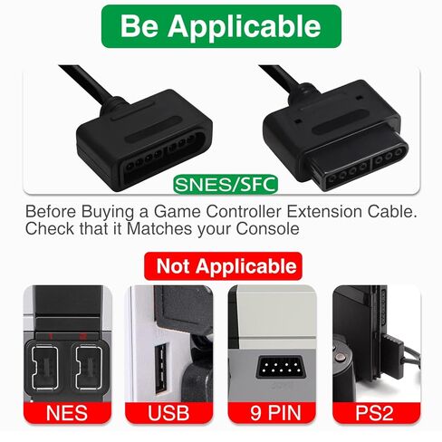 كابل تمديد مكون من قطعتين لوحدة تحكم SNES، سلك بديل بطول 6 أقدام/1.8 متر لوحدة التحكم وأجهزة التحكم SNES/SFC - راحة ومرونة معززة في الألعاب (2) in Kuwait