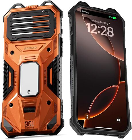 4-in-1 Designed Case for iPhone 16 Pro Max with Expanded 5000mAh Using Life, Military Grade Charging Case with Lens Protection&LED Light&Wristband for Outdoor Activities (Jungle Green) in Kuwait