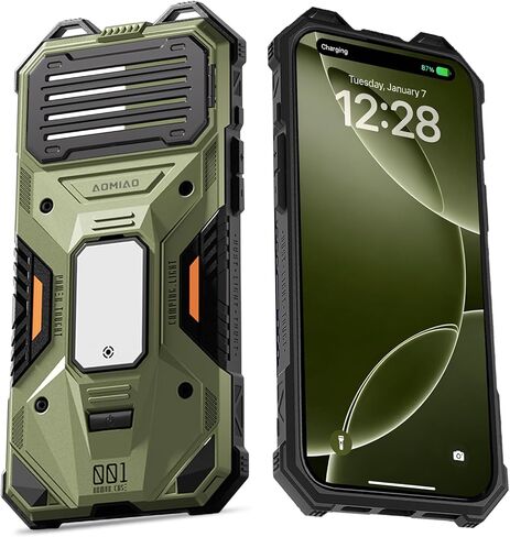 4-in-1 Designed Case for iPhone 16 Pro Max with Expanded 5000mAh Using Life, Military Grade Charging Case with Lens Protection&LED Light&Wristband for Outdoor Activities (Jungle Green) in Kuwait