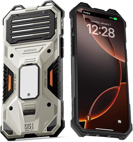 4-in-1 Designed Case for iPhone 16 Pro Max with Expanded 5000mAh Using Life, Military Grade Charging Case with Lens Protection&LED Light&Wristband for Outdoor Activities (Jungle Green) in Kuwait