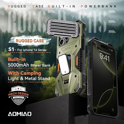 4-in-1 Designed Case for iPhone 16 Pro Max with Expanded 5000mAh Using Life, Military Grade Charging Case with Lens Protection&LED Light&Wristband for Outdoor Activities (Jungle Green) in Kuwait