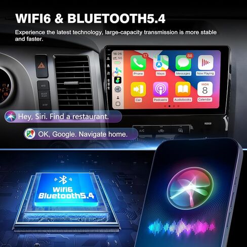 ستيريو راديو السيارة لسيارة Toyota Tundra 2007-2013 Sequoia 2008-2018، وحدة رأس تعمل باللمس مقاس 10 بوصات Android 13، CarPlay اللاسلكي وAndroid Auto، ملاحة GPS، كاميرا احتياطية عالية الدقة، WiFi 6، بلوتوث 5.4، FM، SWC in Kuwait