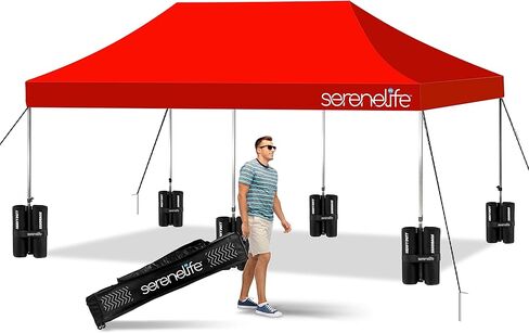 Serenelife 10x10 قدمًا من المظلة المنبثقة في الهواء الطلق ، المأوى الفوري ، خيمة مقاومة للماء مع حقيبة حمل ذات عجلات وأكياس رملية ، قابلة للطي ومحمولة ، الأشعة فوق البنفسجية ، مقاومة للطقس ، مثالية للأحداث الخارجية (الأزرق البحري) in Saudi Arabia