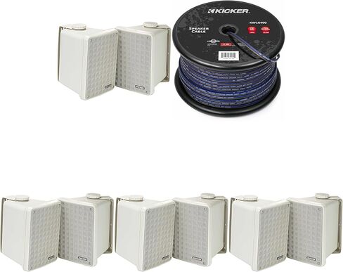 KICKER (4 أزواج KB6B 2-Way مجموعة كاملة من مكبرات الصوت الداخلية والخارجية (زوج) مكبرات صوت مقاومة للطقس للفناء والجراج بجانب حمام السباحة في المنزل، رمادي و400 قدم حزمة سلك مكبر الصوت in Saudi Arabia
