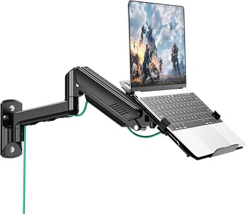 حامل كمبيوتر محمول على الحائط من MOUNT PRO، حامل شاشة 2 في 1 على الحائط مع صينية تهوية لأجهزة الكمبيوتر المحمول مقاس 11-17 بوصة/شاشة كمبيوتر مقاس 13-32 بوصة، حامل كمبيوتر محمول قابل للتعديل بحركة كاملة، ذراع كمبيوتر محمول زنبركي غاز يحمل 4.4-22 رطلاً in Saudi Arabia