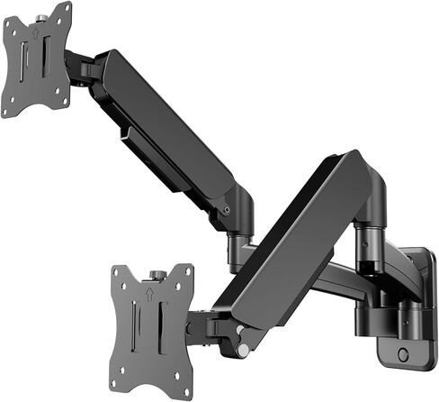 PUTORSEN Dual Monitor Wall Mount for 17-32 inch Flat/Curved Computer Screens, Full Motion Wall Monitor Mount with VESA 75x75/100x100 mm, Each Holds Up to 19.8lbs, Black in Saudi Arabia