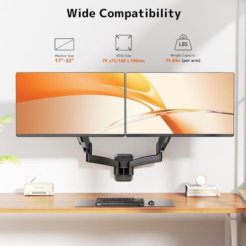 PUTORSEN Dual Monitor Wall Mount for 17-32 inch Flat/Curved Computer Screens, Full Motion Wall Monitor Mount with VESA 75x75/100x100 mm, Each Holds Up to 19.8lbs, Black in Saudi Arabia