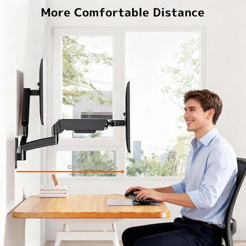 PUTORSEN Dual Monitor Wall Mount for 17-32 inch Flat/Curved Computer Screens, Full Motion Wall Monitor Mount with VESA 75x75/100x100 mm, Each Holds Up to 19.8lbs, Black in Saudi Arabia