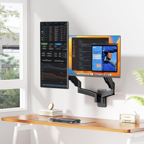 PUTORSEN Dual Monitor Wall Mount for 17-32 inch Flat/Curved Computer Screens, Full Motion Wall Monitor Mount with VESA 75x75/100x100 mm, Each Holds Up to 19.8lbs, Black in Saudi Arabia