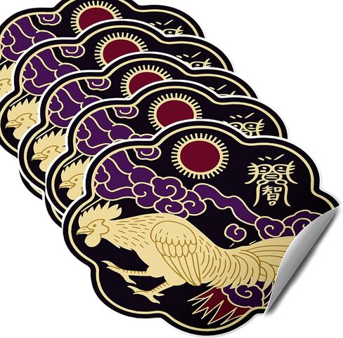 Rooster Amulet Feng Shui Stickers, Symbol of Clarity, Loyalty and Harmonious Relationships, Decorative Office and Partnership Luck Stickers, Feng Shui Gift, Made in USA, 4.3 Inch (5 Pack) in Saudi Arabia