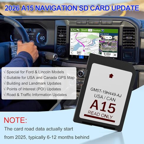 أحدث خريطة لبطاقة SD للملاحة A15 لعام 2026 لسيارة Ford/Lincoln، F150 Escape Explorer Focus Fusion Expedition Edge Mustang MKC MKS MKZ MKX Sync ملحقات الملاحة تحديث خرائط الولايات المتحدة الأمريكية/كندا، GM5T-19H449-AJ in Kuwait