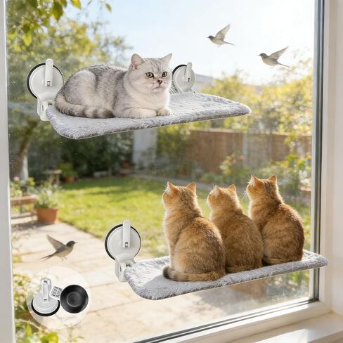 L&W BROS. Cat Window Perch with Lever Lock Suction Cups Holds up to 50 lbs Foldable & Space Saving Design Heavy Duty Window Hammock for Large Cats (L 1Pc) in Kuwait