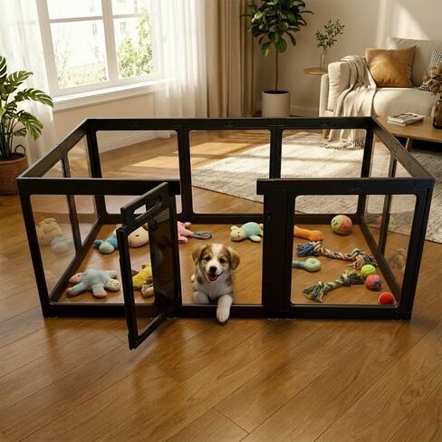 Transparent Indoor Dog Playpen with Safety Lock, Indoor Dog Fence for Small & Medium Pets | Secure, Stylish, Easy Clean Play Pen for Dogs & Pets with Scratch Resistant Panels (White, 10 Panel) in Saudi Arabia