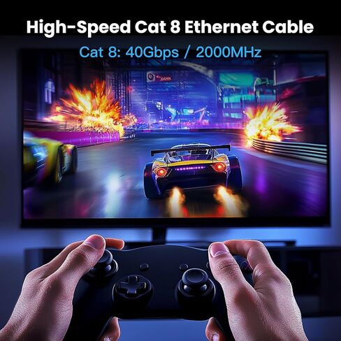 كابل إيثرنت Cat 8 بطول 15 قدمًا و40 جيجابت في الثانية و2000 ميجا هرتز عالي السرعة RJ45 كابل شبكة LAN لتصحيح الإنترنت بطول 15 قدمًا in Kuwait