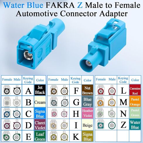 QIANRENON FAKRA Z ذكر إلى أنثى محول RF للمركبة موسع عالمي FAKRA التوصيل إلى المقبس محول موصل هوائي السيارة أزرق مائي FAKRA Z، لشبكة مركبات البث عبر الأقمار الصناعية GPS، قطعتان in Saudi Arabia