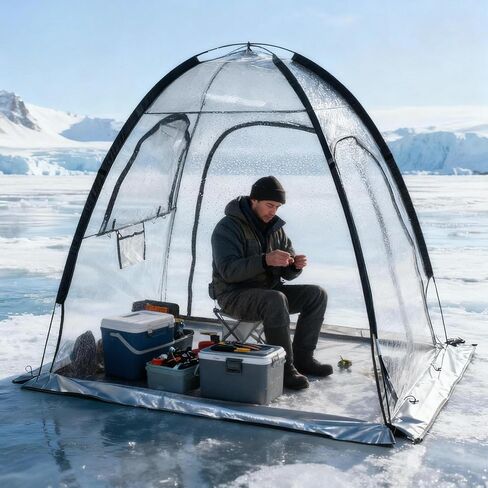 1-2 Person Waterproof Windproof Clear Sport Shelter - Ice Fishing Tent & Cold-Weather Resistant Winter Tent for Family, Fans, Planting, Reading, Patio Sunbathing & Outdoor Watching in Kuwait