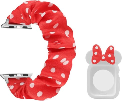 جراب Polka Dot Scrunchie Band متوافق مع ساعة Apple Watch، حزام معصم عصري من القماش القابل للتمدد مع غطاء ممتص للصدمات ناعم لطيف لسلسلة Apple Watch 9 8 7 6 5 4 3 2 1 SE in Saudi Arabia