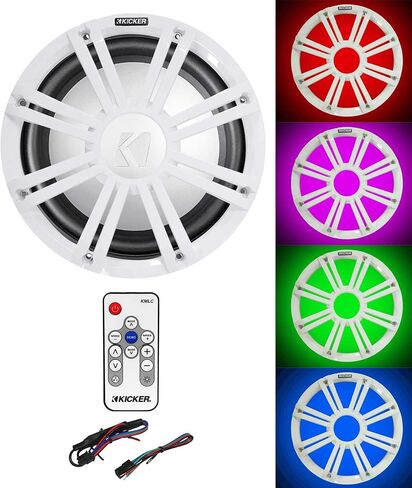 Audiosavings Bundle: Kicker 45KMF102 10" RMS Marine Boat Subwoofer Bundle with 45KMG10W 10" White Grille w/LED Subwoofer & 41KMLC KMLC LED Light Controller (3 Items) in Saudi Arabia
