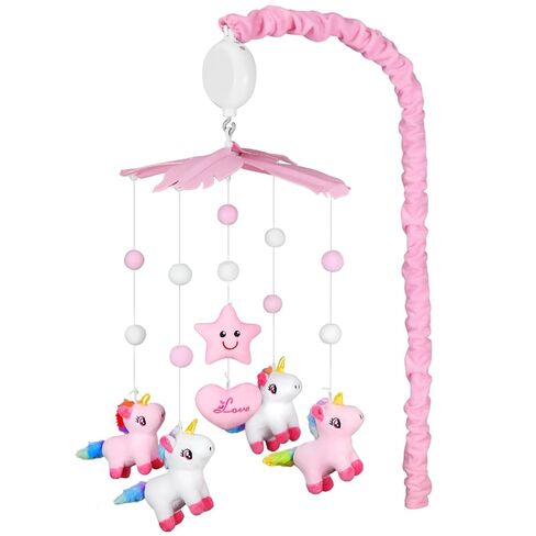 Baby Crib Mobile with Rotating Music Box and 28" Mobile Arm, Unicorm Crib Mobile for Baby Girls with 6 Plush Toys 35 Lullabies, Musical Nursery Mobile, Pink Nursery Decor, Crib Toys for Infant Baby in Saudi Arabia