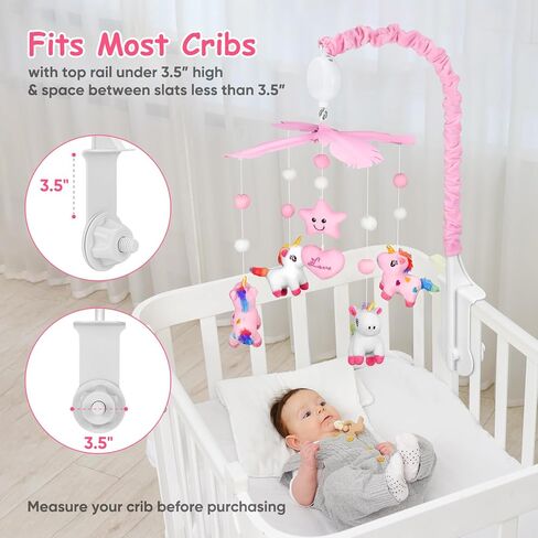 Baby Crib Mobile with Rotating Music Box and 28" Mobile Arm, Unicorm Crib Mobile for Baby Girls with 6 Plush Toys 35 Lullabies, Musical Nursery Mobile, Pink Nursery Decor, Crib Toys for Infant Baby in Saudi Arabia