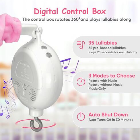 Baby Crib Mobile with Rotating Music Box and 28" Mobile Arm, Unicorm Crib Mobile for Baby Girls with 6 Plush Toys 35 Lullabies, Musical Nursery Mobile, Pink Nursery Decor, Crib Toys for Infant Baby in Saudi Arabia