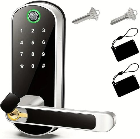 ALturn قفل باب ذكي ببصمة الإصبع، تطبيق التحكم عن بعد بدون مفتاح واي فاي، قفل رقمي بشاشة لمس NFC IP67 مقاوم للماء مع بطاقتين IC (أسود) in Kuwait