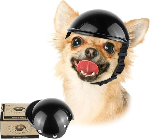 Enjoying Small Dog Helmet, Dog Bike Helmets for Tiny Dogs, XSmall Doggie Motorcycle Helmet Cat Hat with Ear Holes, Adjustable Doggy Cap, Black XS in Kuwait