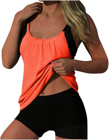 ملابس السباحة Tankini قطعتين من ملابس السباحة للتحكم في البطن Racerback Blouson السباحة تانك الأعلى مع شورت الصبي in Kuwait