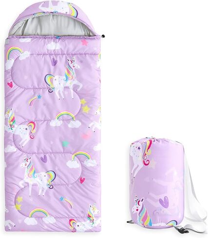 Wake In Cloud - Kids Sleeping Bag for Girls Toddlers, Camping in Warm Cold Weather, Backpacking Lightweight Compact Outdoor Liner for 3 Seasons, Unicorns Rainbow Clouds in Saudi Arabia