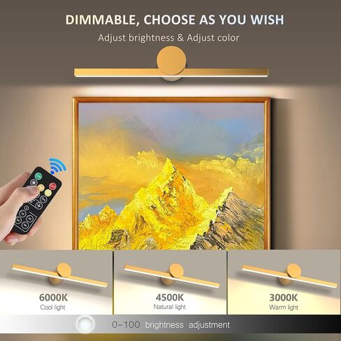 ZitoStory Battery Operated Picture Light for Wall with Remote,Wireless Dimmable Art Lights for Paintings Rechargeable Gallery Light Artwork Lighting for Canvas, Portrait (Gold,15.35'' Inch) in Saudi Arabia