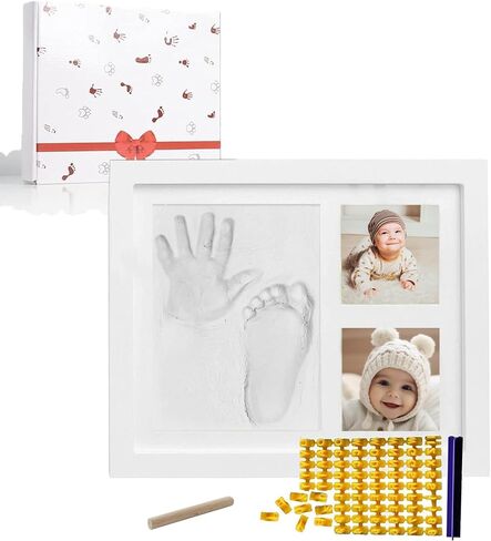 مجموعة أدوات بصمة اليد والقدم للأطفال من XQC - مجموعة تذكارية سريعة الجفاف بدون حبر مع إطار حضانة مخصص، ذكريات حديثي الولادة للفتيات والفتيان - حفل استقبال مثالي للطفل، سجل وهدية عيد الأم الأولى in Kuwait