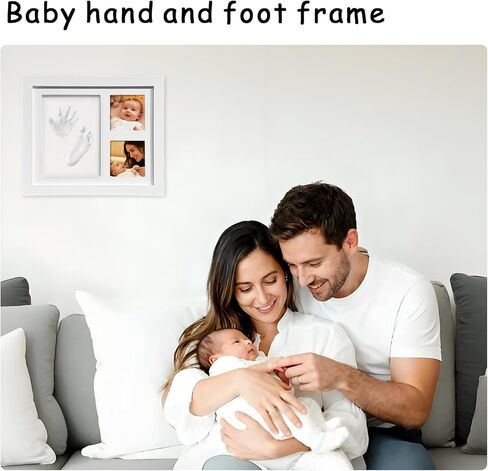 مجموعة أدوات بصمة اليد والقدم للأطفال من XQC - مجموعة تذكارية سريعة الجفاف بدون حبر مع إطار حضانة مخصص، ذكريات حديثي الولادة للفتيات والفتيان - حفل استقبال مثالي للطفل، سجل وهدية عيد الأم الأولى in Kuwait