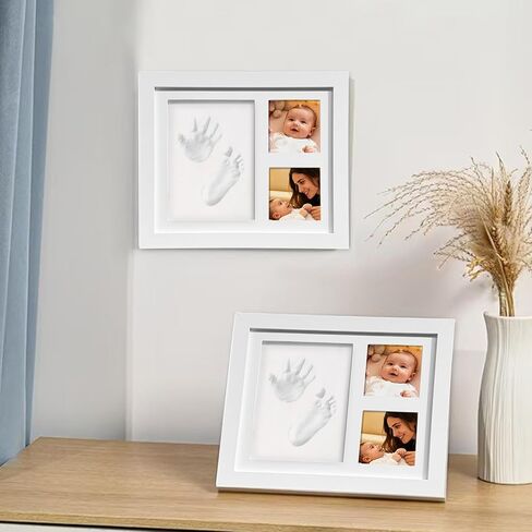 مجموعة أدوات بصمة اليد والقدم للأطفال من XQC - مجموعة تذكارية سريعة الجفاف بدون حبر مع إطار حضانة مخصص، ذكريات حديثي الولادة للفتيات والفتيان - حفل استقبال مثالي للطفل، سجل وهدية عيد الأم الأولى in Kuwait