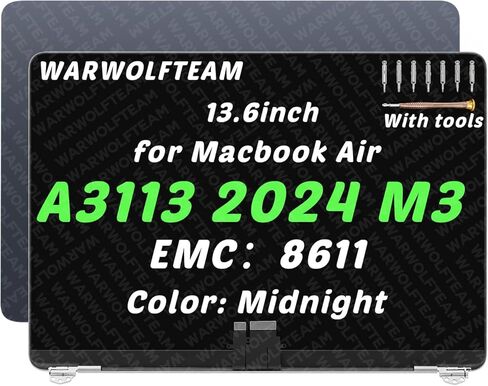 13.6in Compatible with MacBook Air Mac15,12 A3113 2024 M3 MRXN3xx/A MRXQ3xx/A 2560 x 1664 EMC 8611 LCD LED Screen Digitizer Replacement Complete Assembly (Midnight Blue) in Saudi Arabia